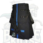 Modern Black Gothic Utility Kilt with Blue Straps – Stylish Alternative Kilt
